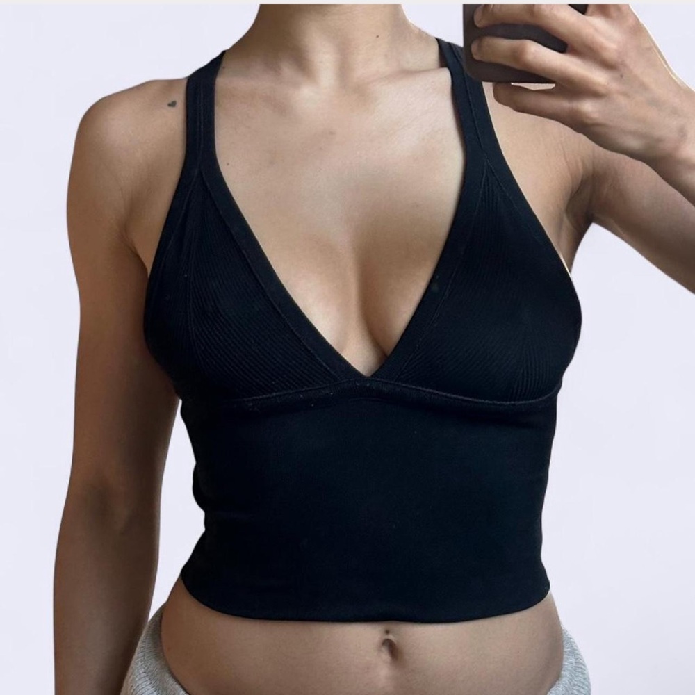 Urban Outfitters Black Ribbed V-Neck Bralette Tank